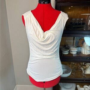 White House Black Market Cowl Neck Jersey Knit Sleeveless Top White Size S
